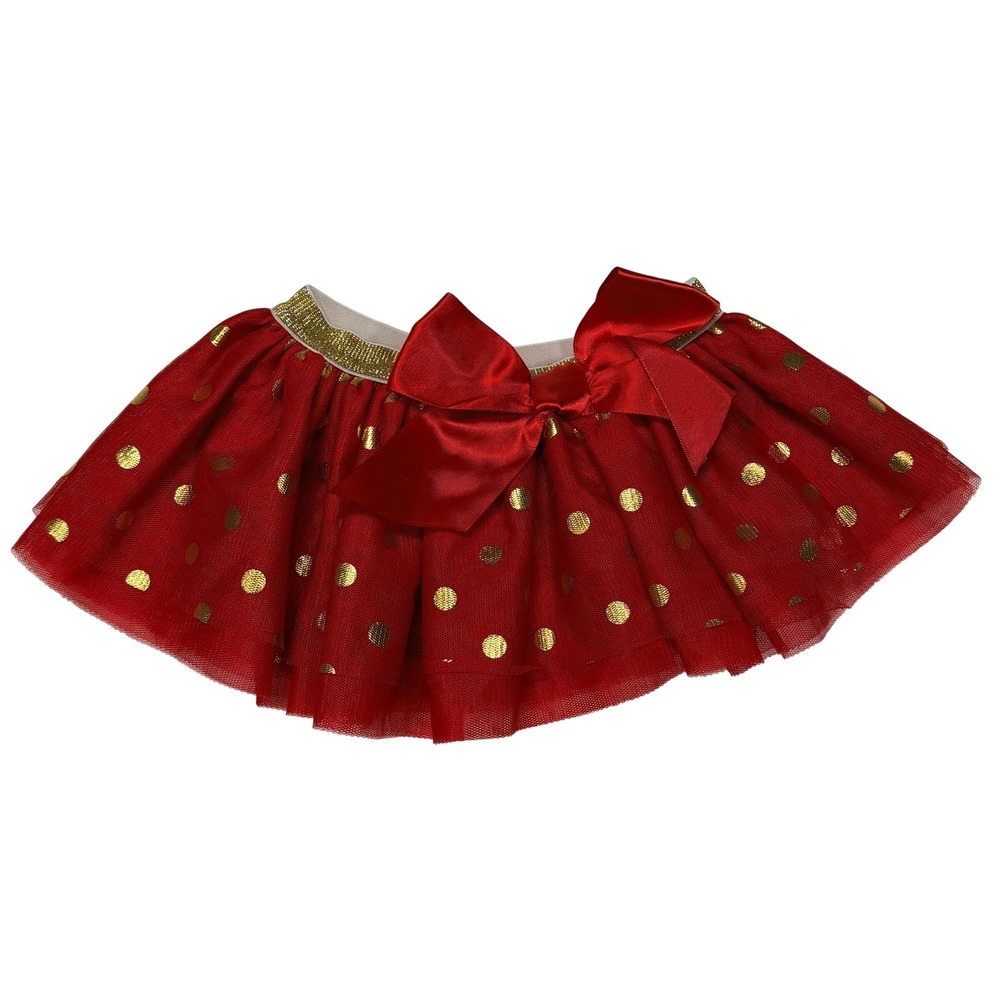 Baby Essentials Girls Tutu‎ Skirt Gold Polka Dot Bow 6M Red Tulle Holiday
